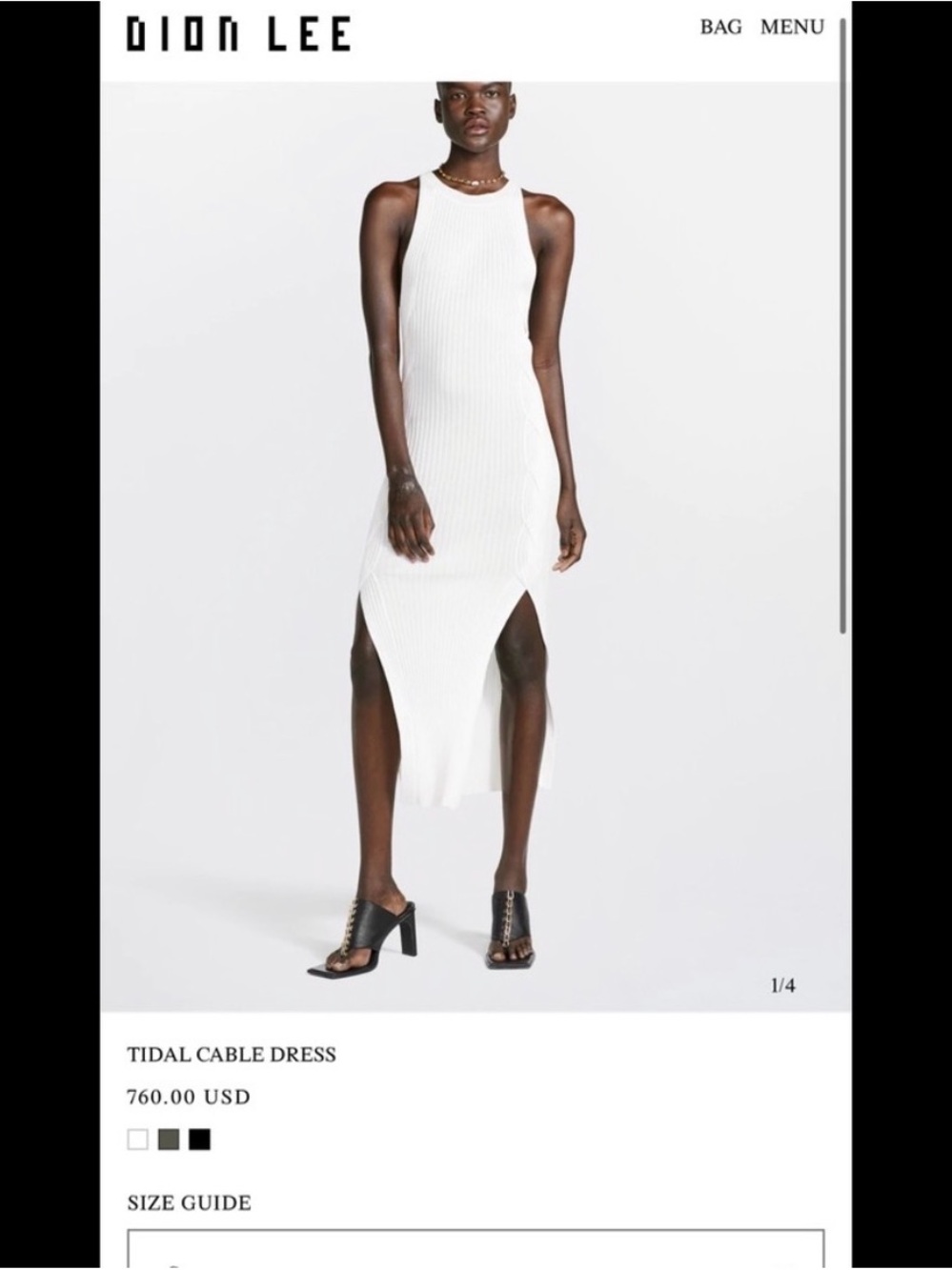 Dion Lee White Ribbed Sleeveless Midi Dress with Side Slits